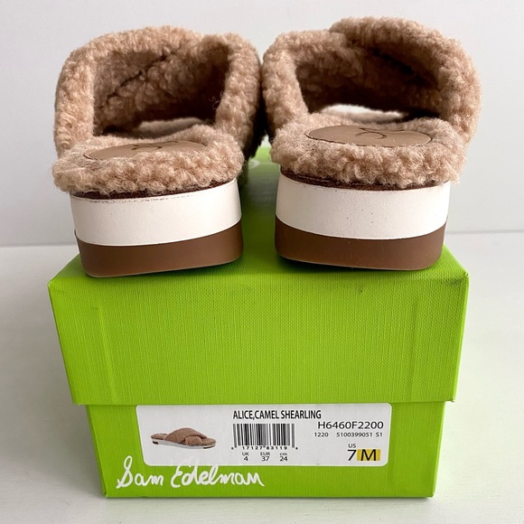 ✨New SAM EDELMAN Alice Faux Fur Slide Sandals Camel Shearling 7M - Picture 6 of 8